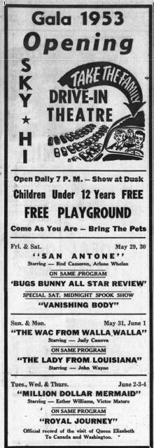 Sky-Hi Drive-In Theatre - May 28 1953 Opening